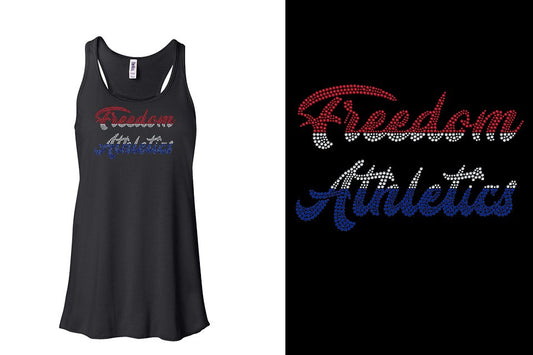 Rhinestones Freedom Athletics 2 lines red white blue stones Youth Flowy Racerback Tank