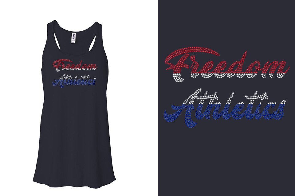 Rhinestones Freedom Athletics 2 lines red white blue stones Youth Flowy Racerback Tank