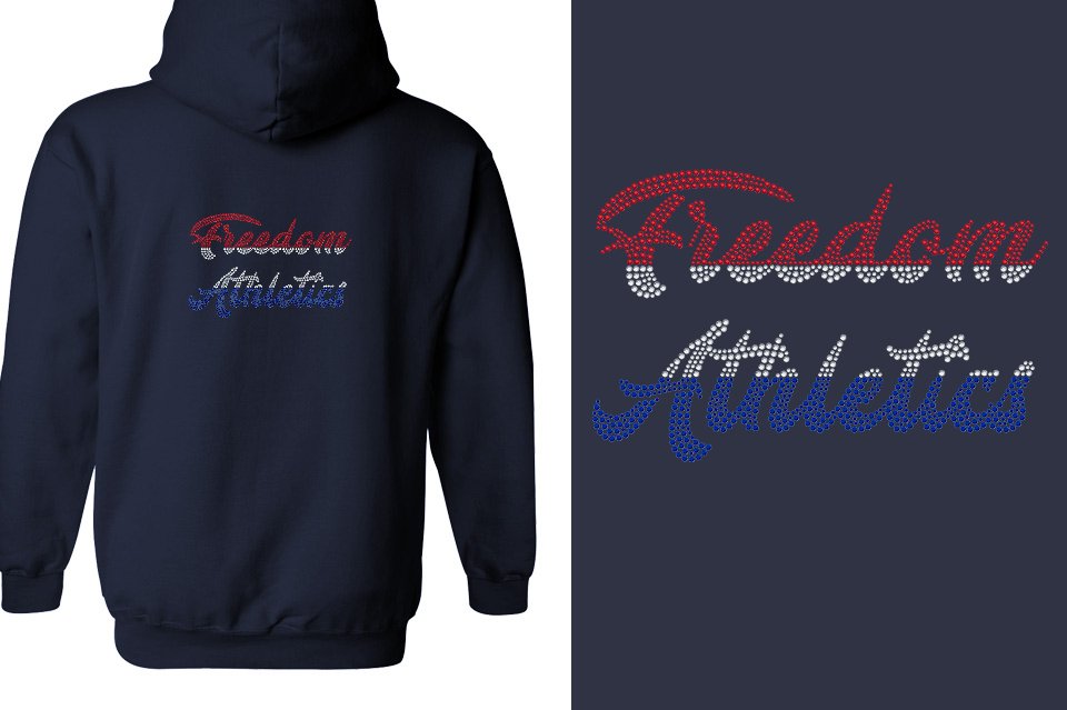 Rhinestones Freedom Athletics 2 lines red white blue stones Unisex Zip Hoodie
