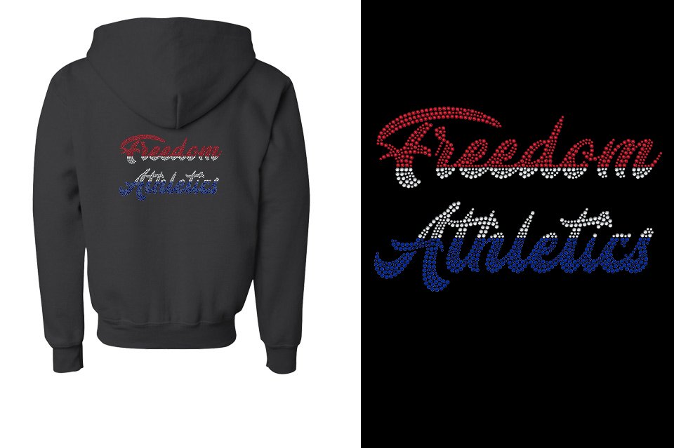 Rhinestones Freedom Athletics 2 lines red white blue stones Youth Unisex Zip Hoodie