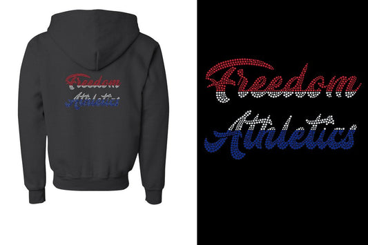 Rhinestones Freedom Athletics 2 lines red white blue stones Youth Unisex Zip Hoodie