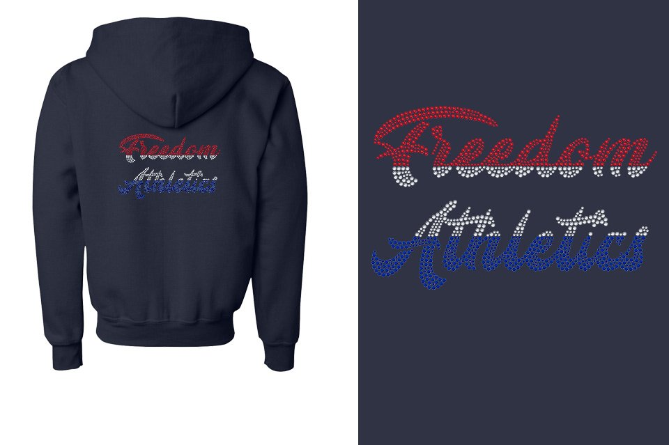 Rhinestones Freedom Athletics 2 lines red white blue stones Youth Unisex Zip Hoodie