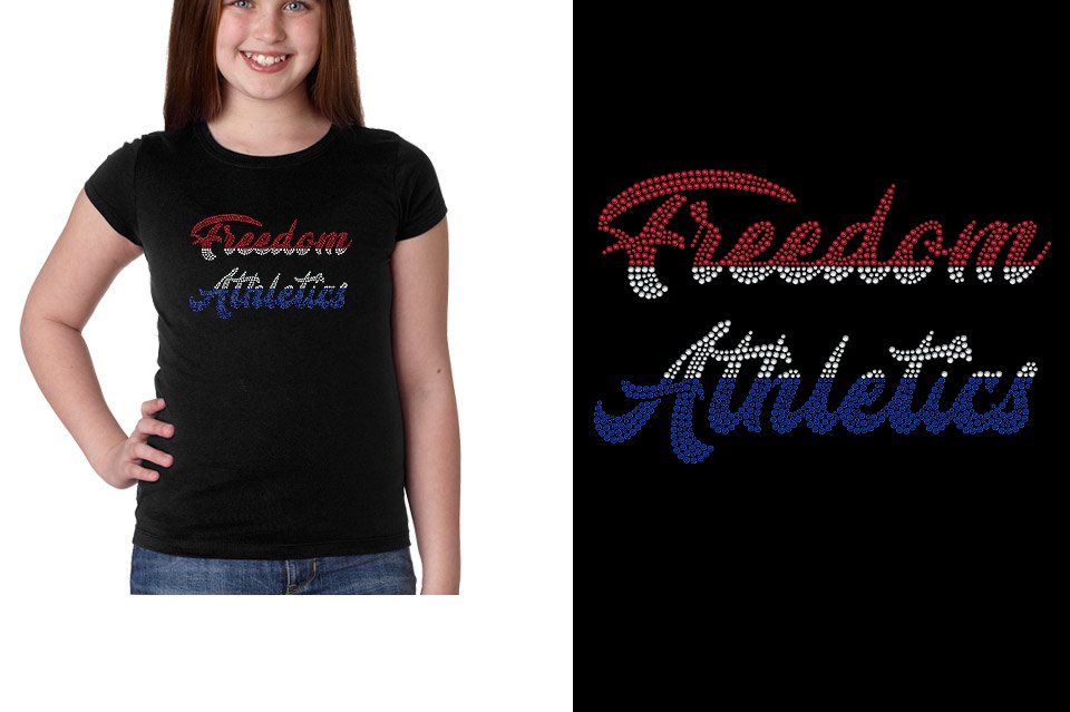 Rhinestones Freedom Athletics 2 lines red white blue stones Girls' Princess T-Shirt