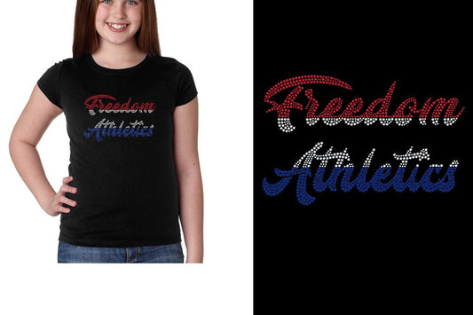 Rhinestones Freedom Athletics 2 lines red white blue stones Girls' Princess T-Shirt